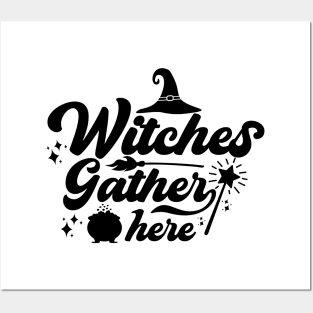 halloween witches gather here text art design Posters and Art